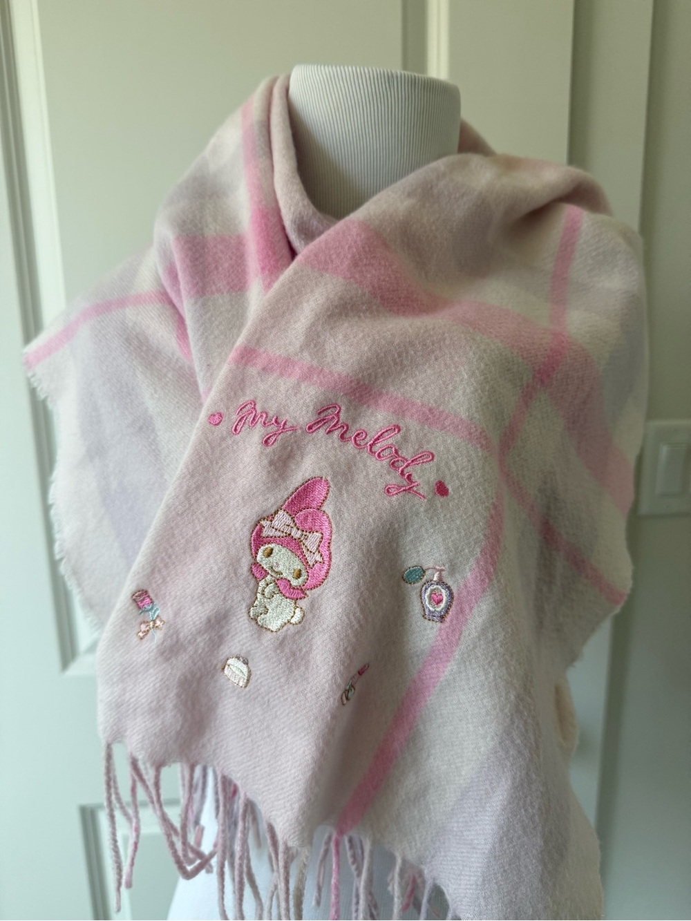 Sanrio My Melody Plaid Fringe Scarf Wrap